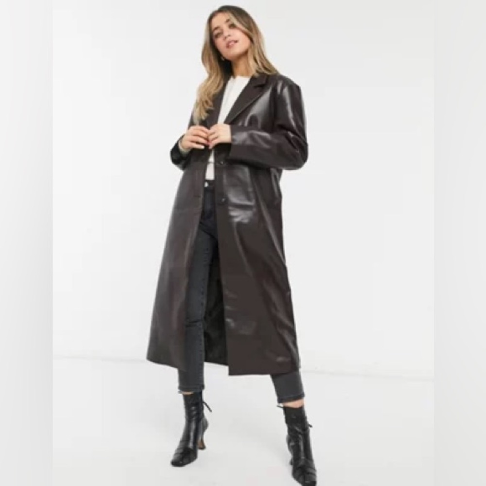 ASOS Oversized Brown Leather Trench Size 4